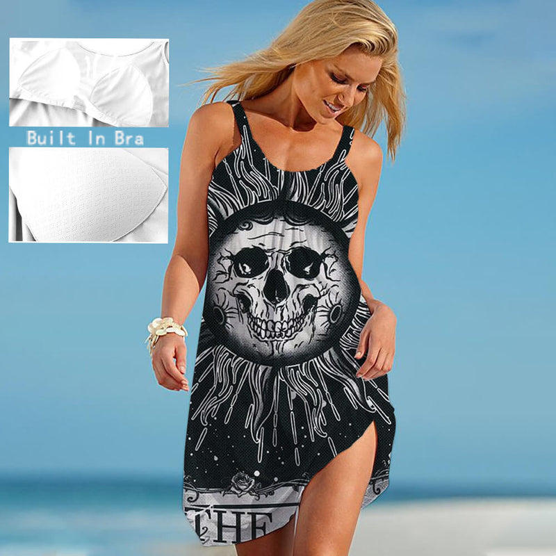 Gothic Skull Sun Moon Print Built In Bra Dress | Gthic.com