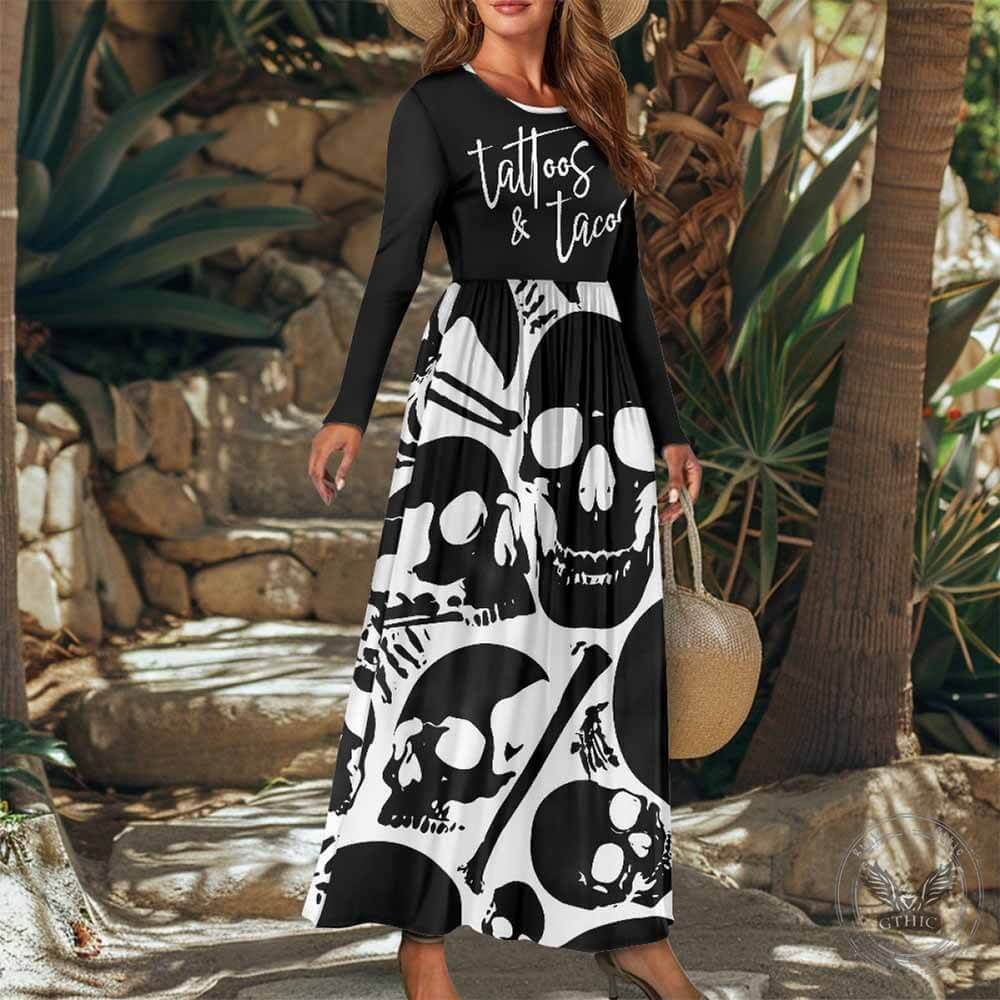 Gothic Skull Tattoos And Tacos Pocket Dress