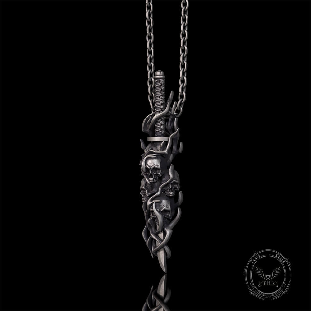 Gothic Skull Thorn Sword Sterling Silver Pendant | Gthic.com
