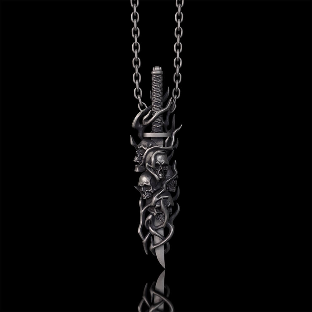 Gothic Skull Thorn Sword Sterling Silver Pendant | Gthic.com