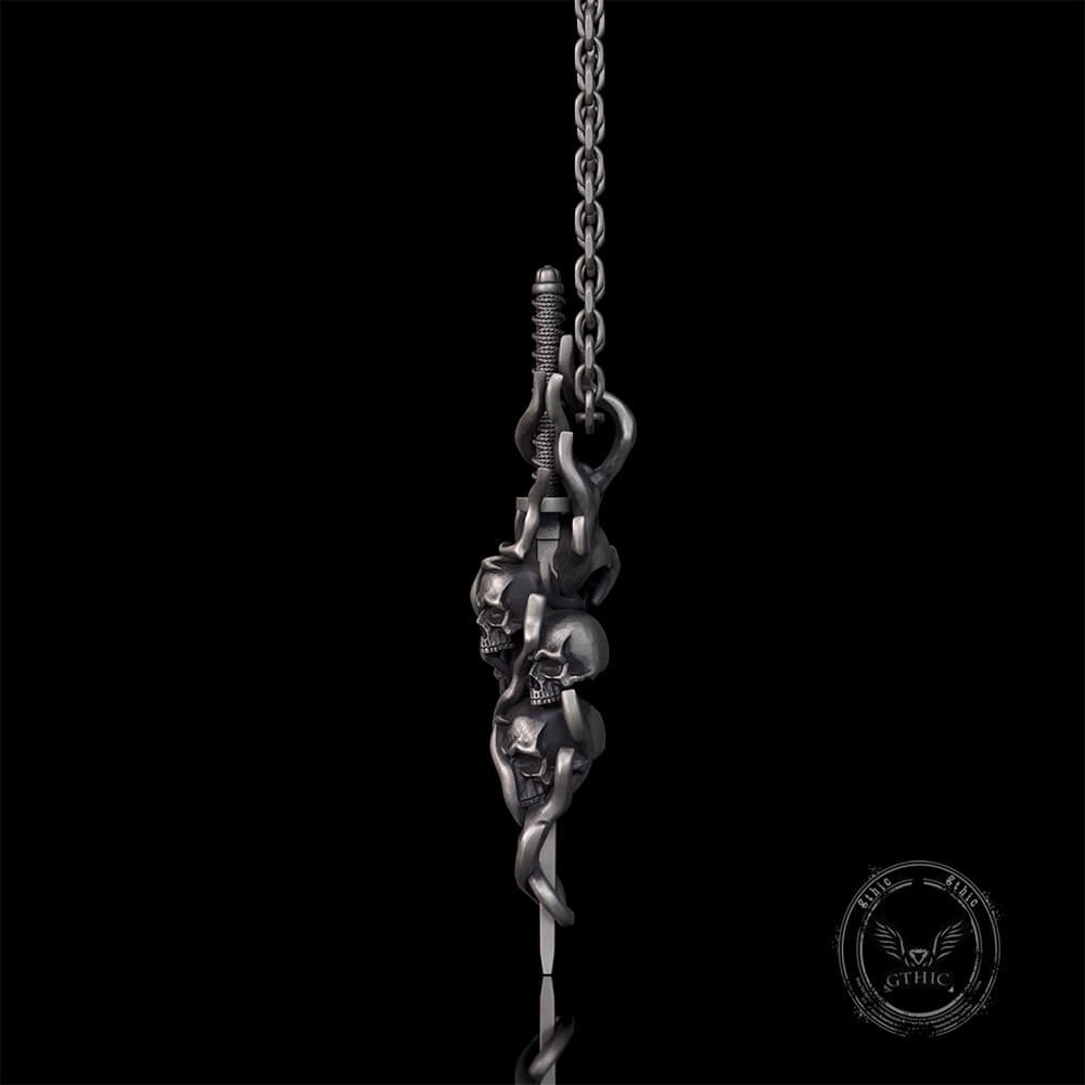 Gothic Skull Thorn Sword Sterling Silver Pendant | Gthic.com