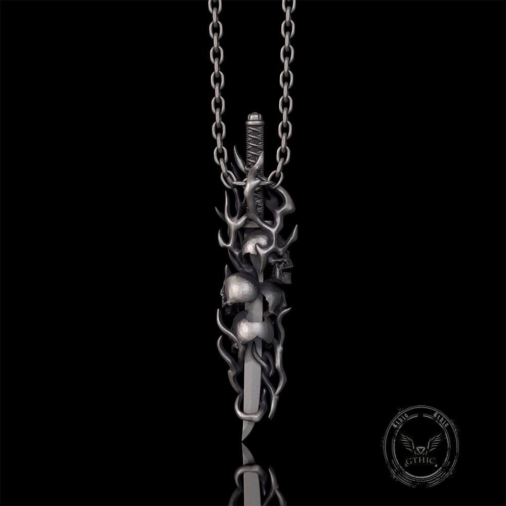 Gothic Skull Thorn Sword Sterling Silver Pendant | Gthic.com