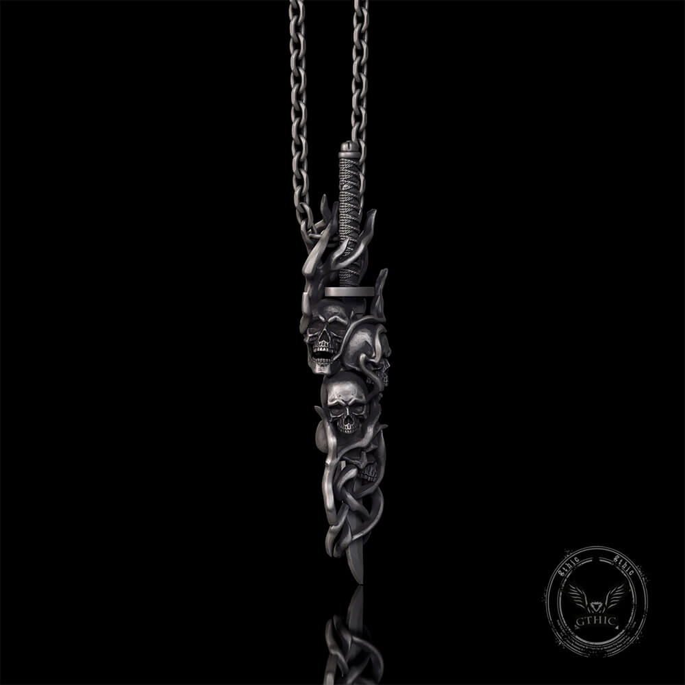 Gothic Skull Thorn Sword Sterling Silver Pendant | Gthic.com