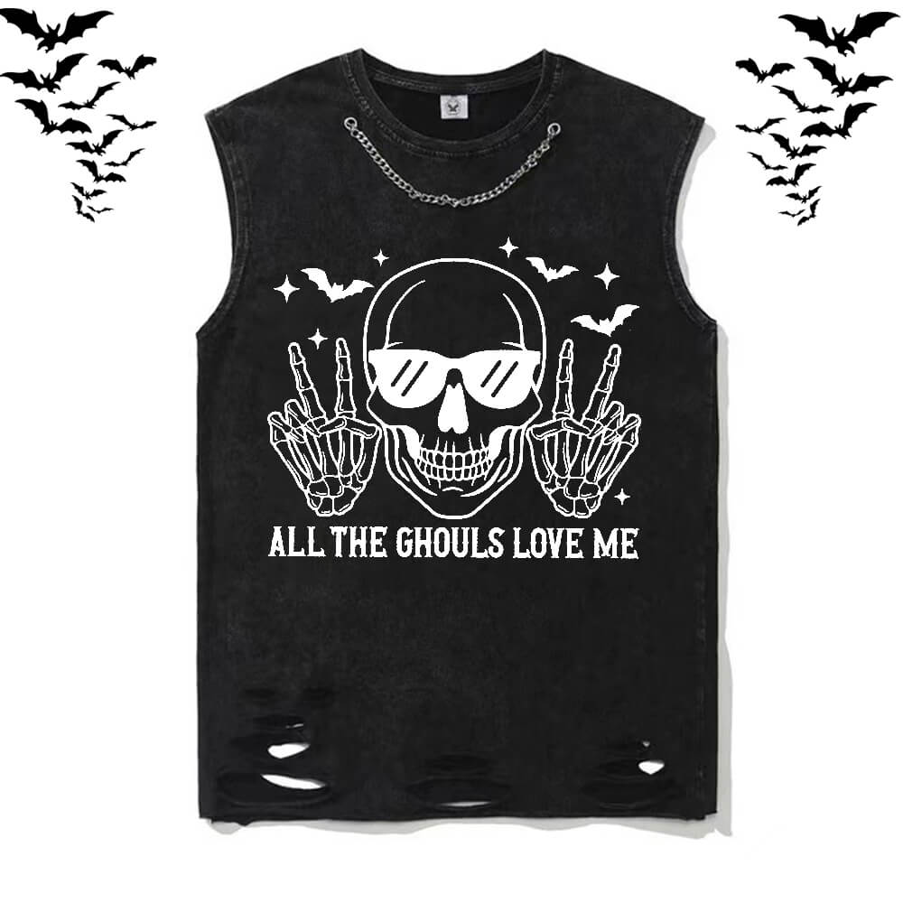 Gothic Skull Vintage Washed T-shirt Vest Top | Gthic.com