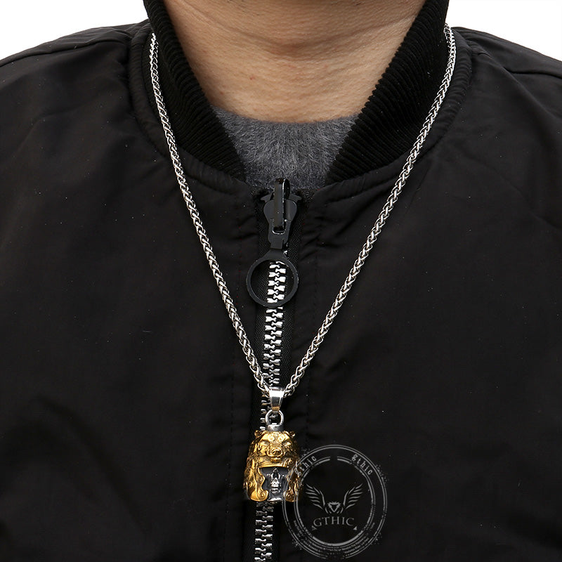 Gothic Skull Wolf Helmet Stainless Steel Bell Pendant | Gthic.com