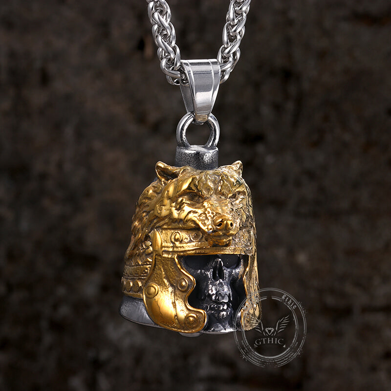 Gothic Skull Wolf Helmet Stainless Steel Bell Pendant | Gthic.com