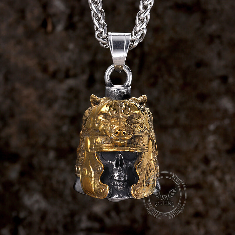 Gothic Skull Wolf Helmet Stainless Steel Bell Pendant | Gthic.com