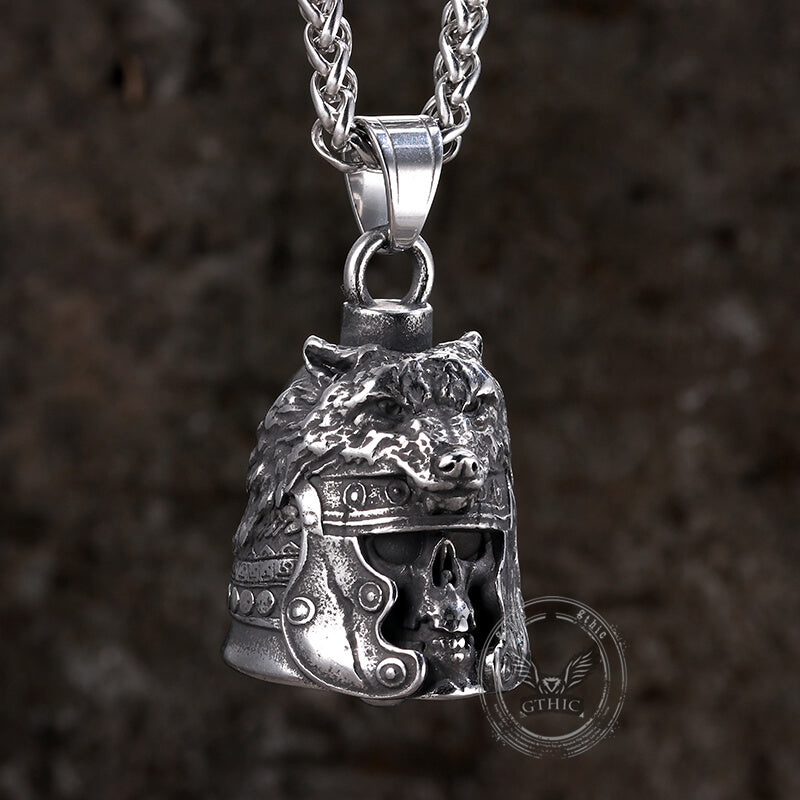 Gothic Skull Wolf Helmet Stainless Steel Bell Pendant | Gthic.com