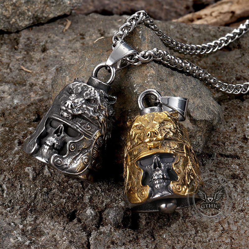 Gothic Skull Wolf Helmet Stainless Steel Bell Pendant | Gthic.com