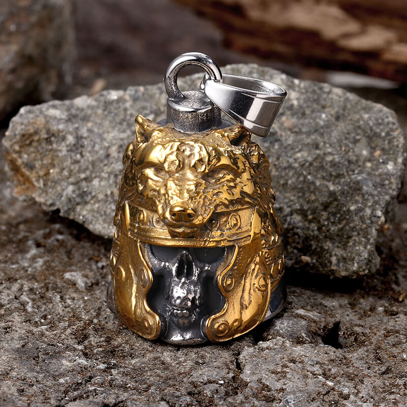 Gothic Skull Wolf Helmet Stainless Steel Bell Pendant