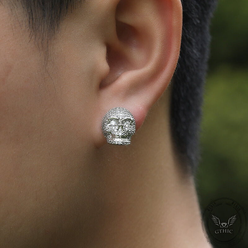 Gothic Skull Zircon Brass Stud Earrings | Gthic.com