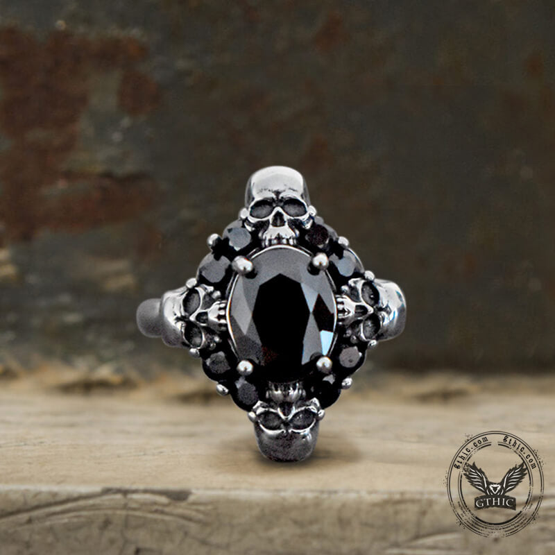 Gothic Skulls Black Zircon Stainless Steel Ring | Gthic.com