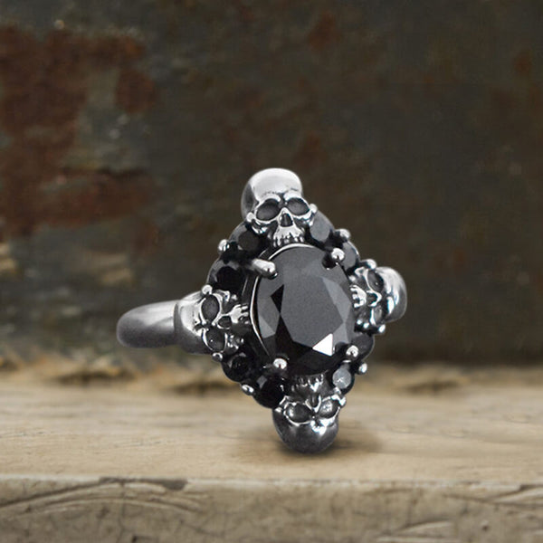 Gothic Skulls Black Zircon Stainless Steel Ring | Gthic.com