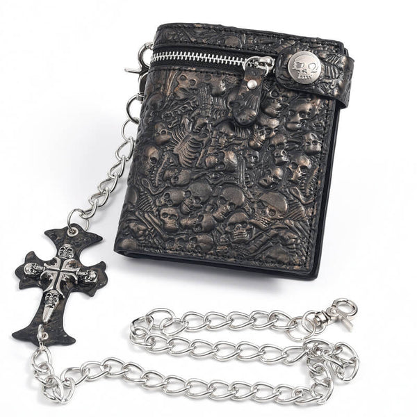Gothic Skulls Embossed Bifold Chain Wallet – GTHIC