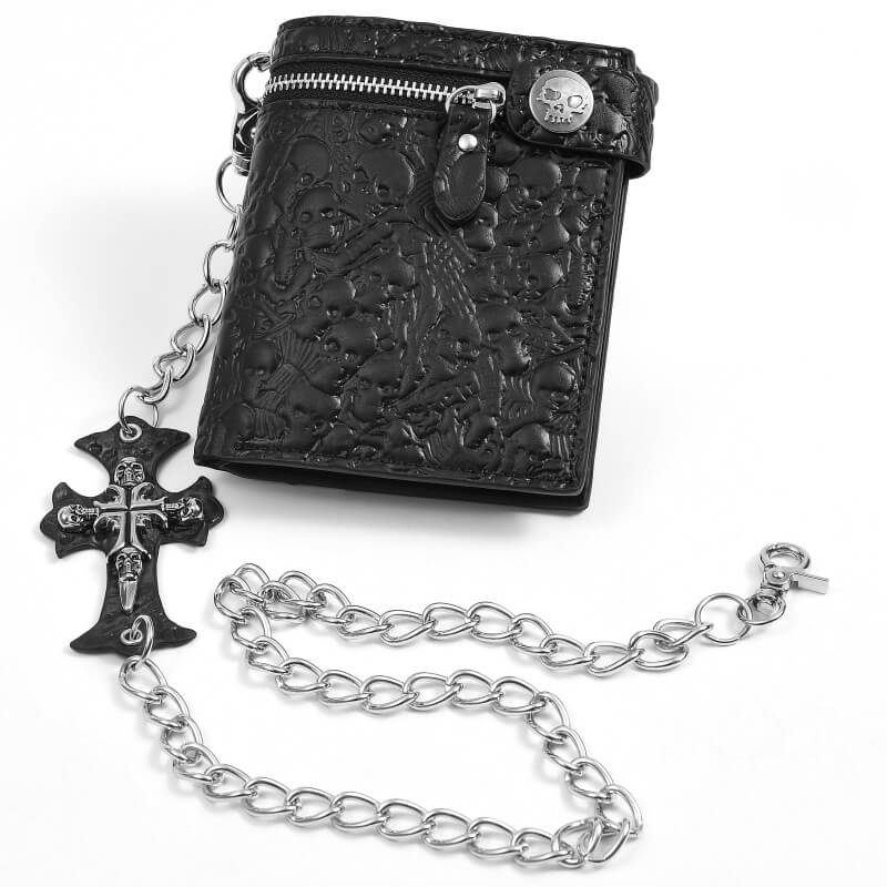Gothic Skulls Embossed Bifold Chain Wallet | Gthic.com