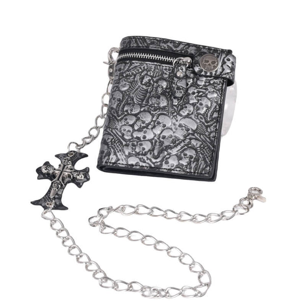 silver scull wallet chain y2k 約141g gothic_skulls_embossed_bifold_