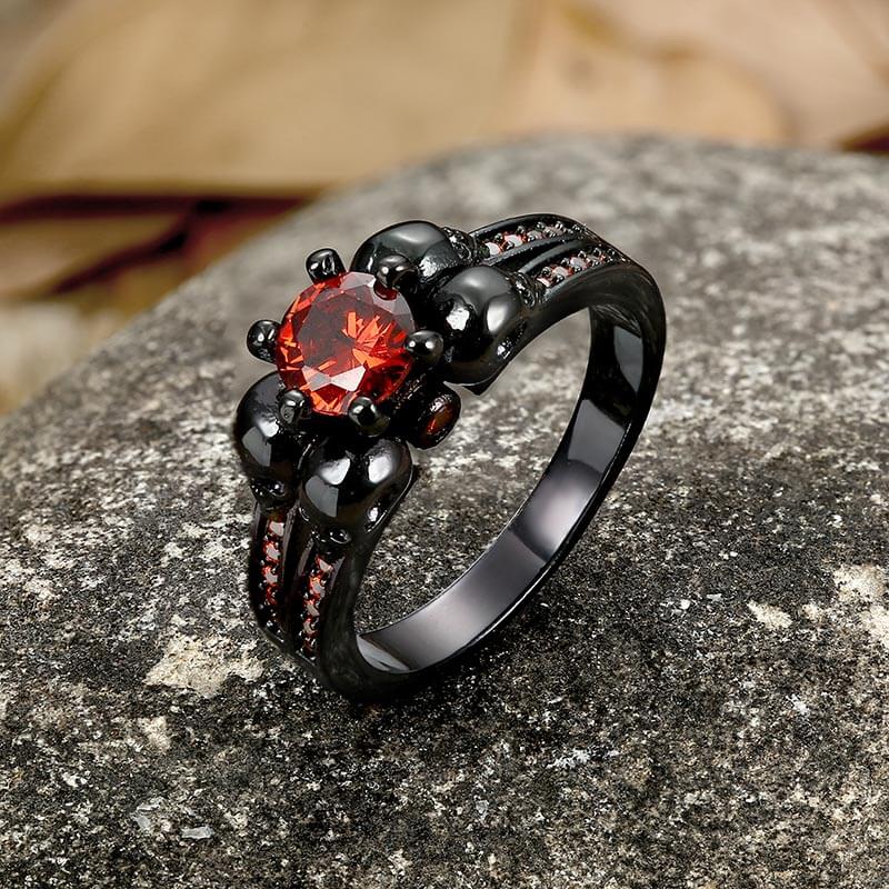Gothic Skulls Red Zircon Brass Ring | Gthic.com