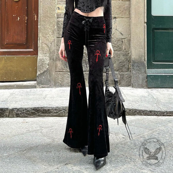 Gothic Slim Cross Embroidered Flared Pants – GTHIC