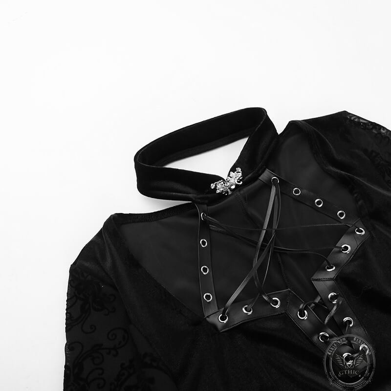 Gothic Slit Lace-Up Bell Sleeve Velvet Dress