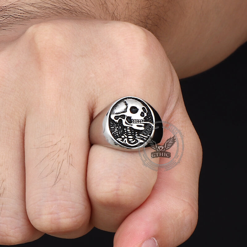 Gothic Smoking Skull Men Stainless Steel Ring