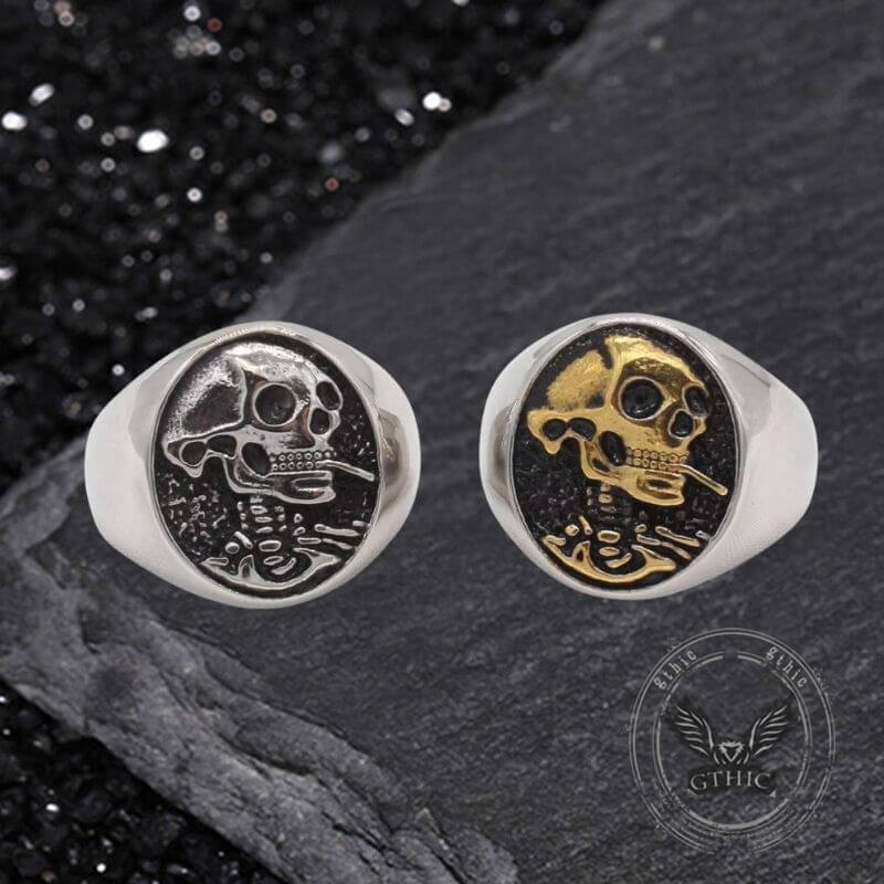 Gothic Smoking Skull Men Stainless Steel Ring | Gthic.com
