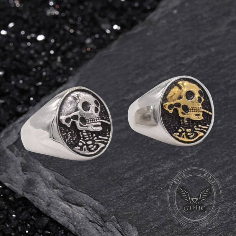 Gothic Smoking Skull Men Stainless Steel Ring | Gthic.com