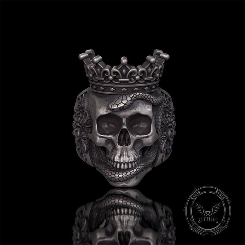 Gothic Snake Entwined Crown Skull Sterling Silver Ring | Gthic.com