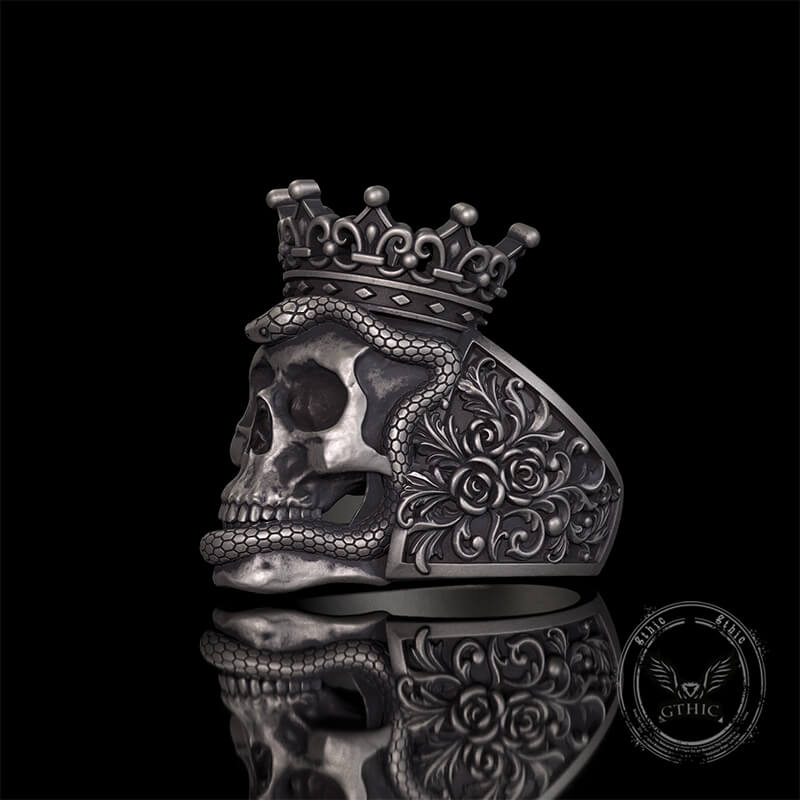 Gothic Snake Entwined Crown Skull Sterling Silver Ring | Gthic.com