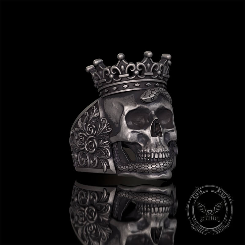 Gothic Snake Entwined Crown Skull Sterling Silver Ring | Gthic.com