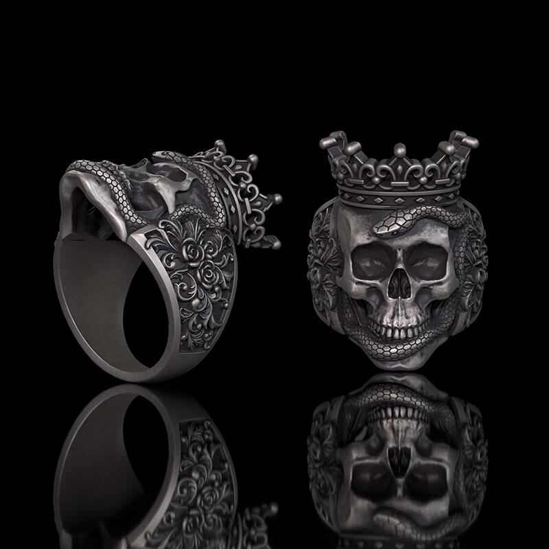 Gothic Snake Entwined Crown Skull Sterling Silver Ring | Gthic.com