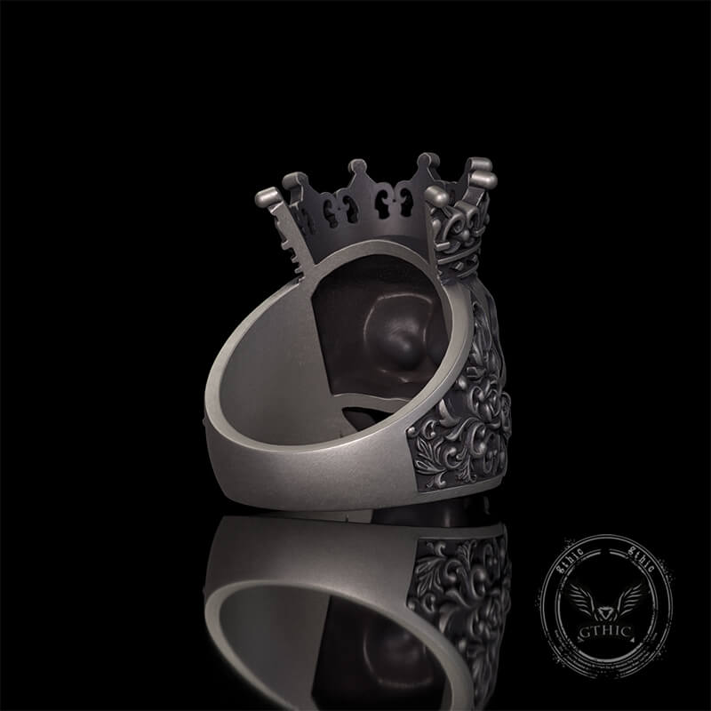 Gothic Snake Entwined Crown Skull Sterling Silver Ring