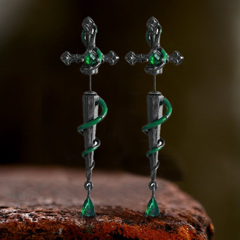 Gothic Snake Entwined Sword Copper Stud Earrings