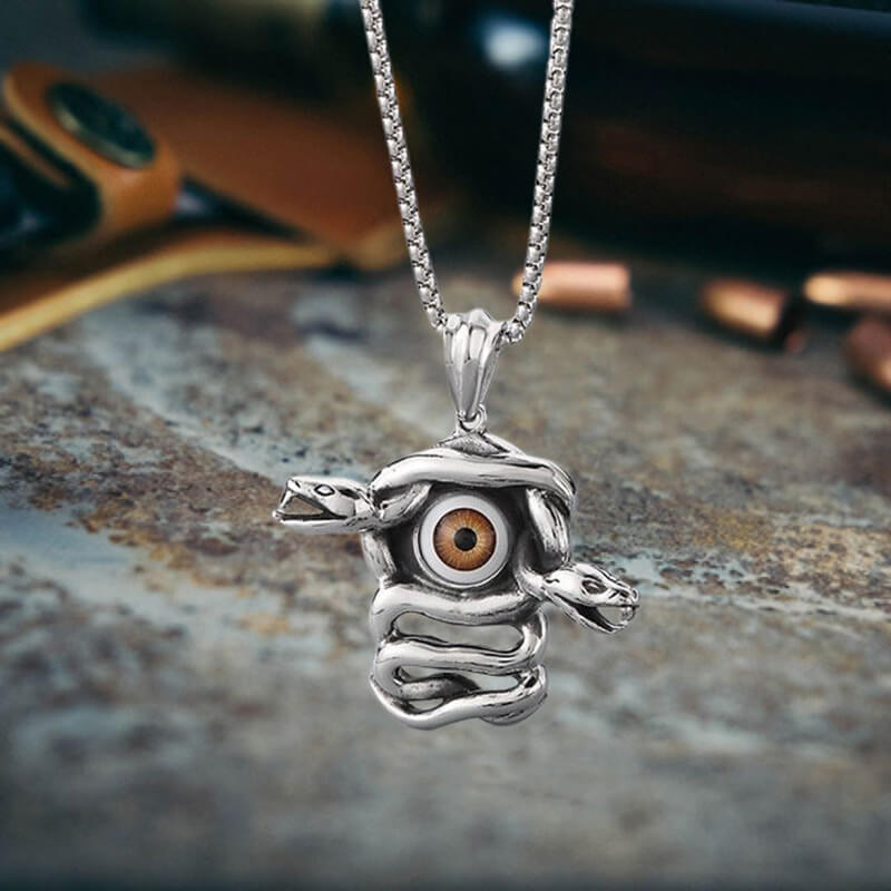 Gothic Snake Gemstone Demon Eye Stainless Steel Pendant | Gthic.com