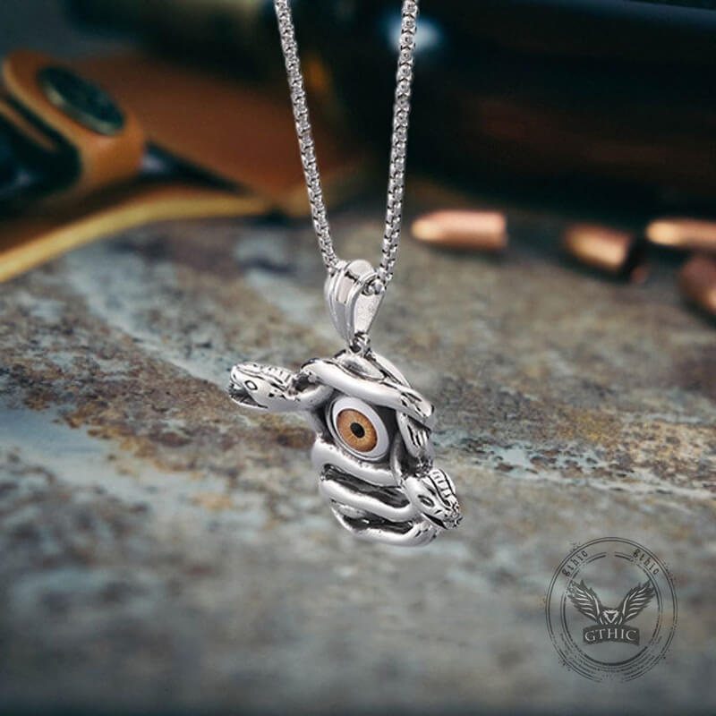 Gothic Snake Gemstone Demon Eye Stainless Steel Pendant | Gthic.com