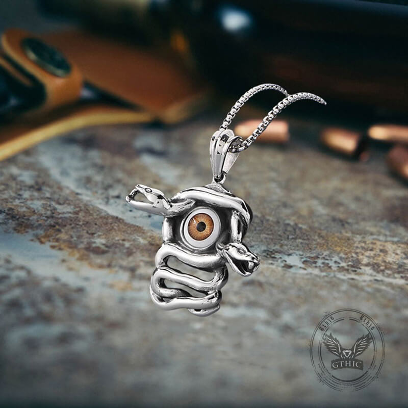 Gothic Snake Gemstone Demon Eye Stainless Steel Pendant | Gthic.com