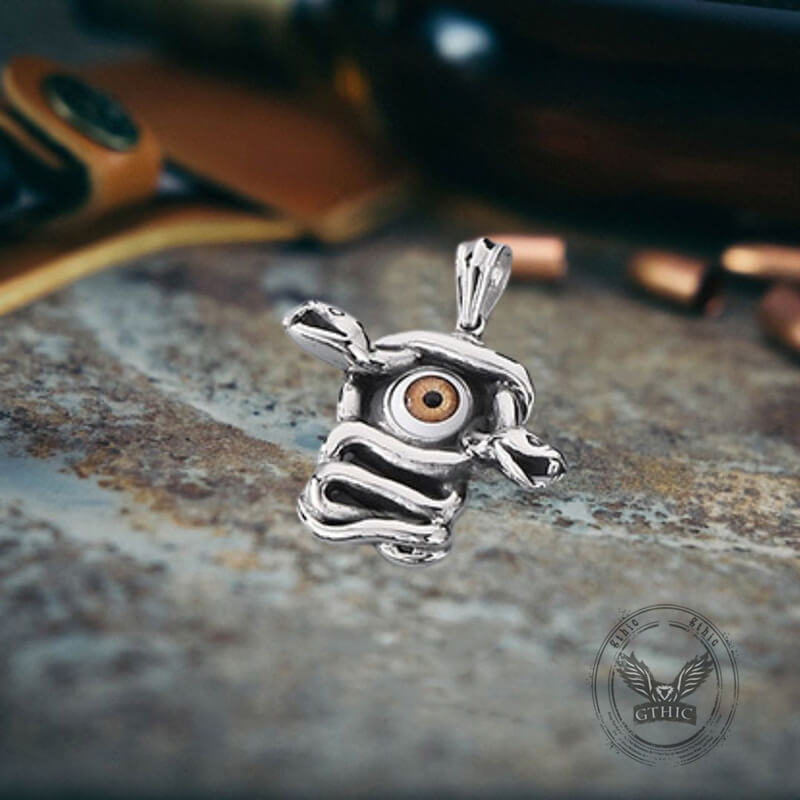 Gothic Snake Gemstone Demon Eye Stainless Steel Pendant | Gthic.com