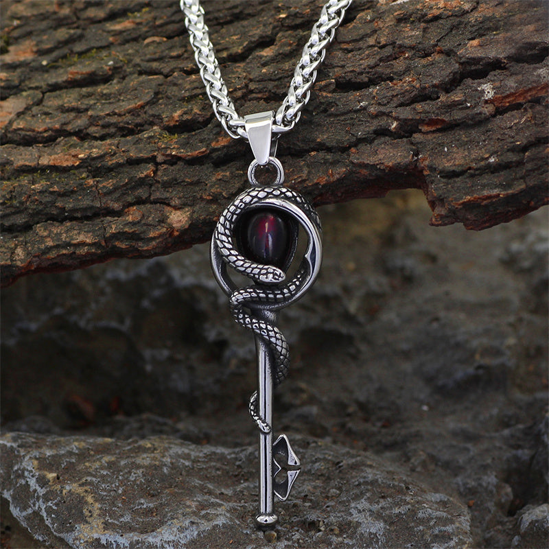 Gothic Snake Wrap Key Stainless Steel Gemstone Pendant 01 | Gthic.com