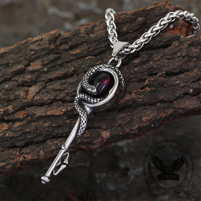 Gothic Snake Wrap Key Stainless Steel Gemstone Pendant 02 | Gthic.com