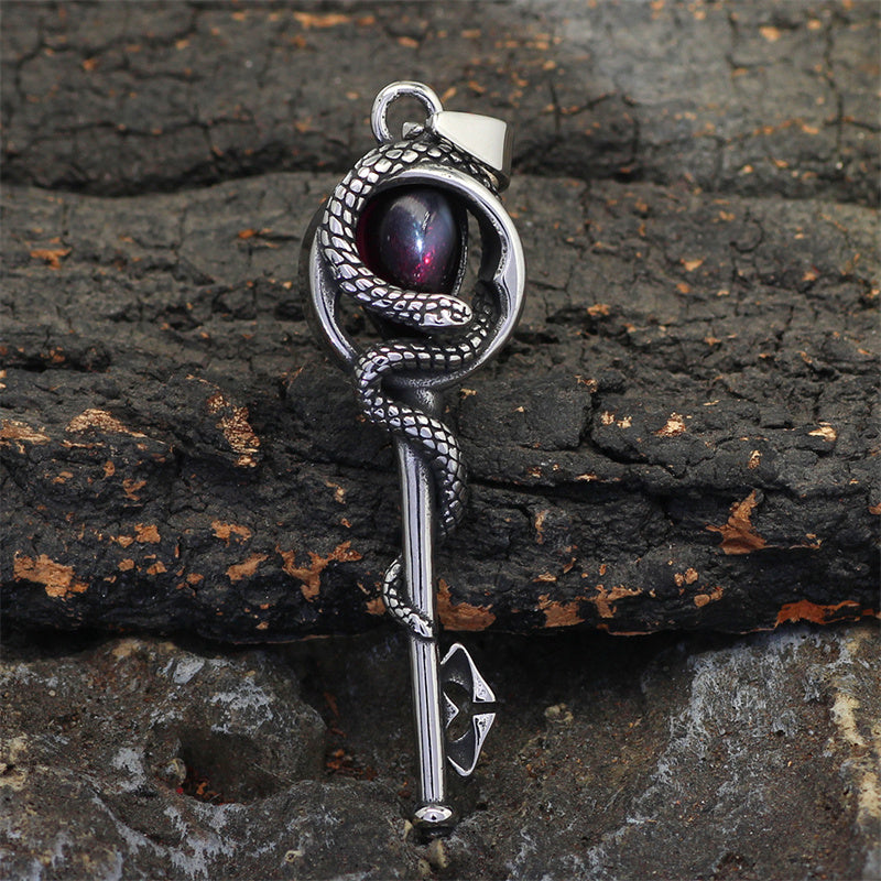 Gothic Snake Wrap Key Stainless Steel Gemstone Pendant
