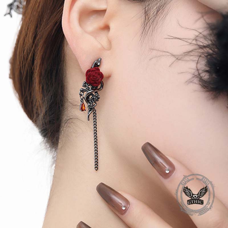 Gothic Snake Wrapped Rose Alloy Jewelry Set 02 | Gthic.com
