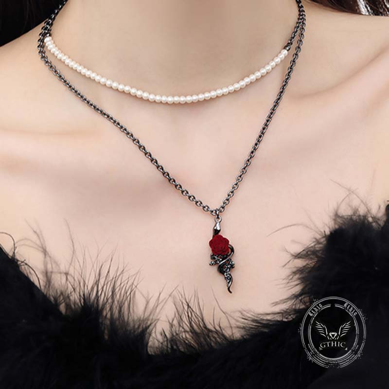 Gothic Snake Wrapped Rose Alloy Jewelry Set 03 | Gthic.com