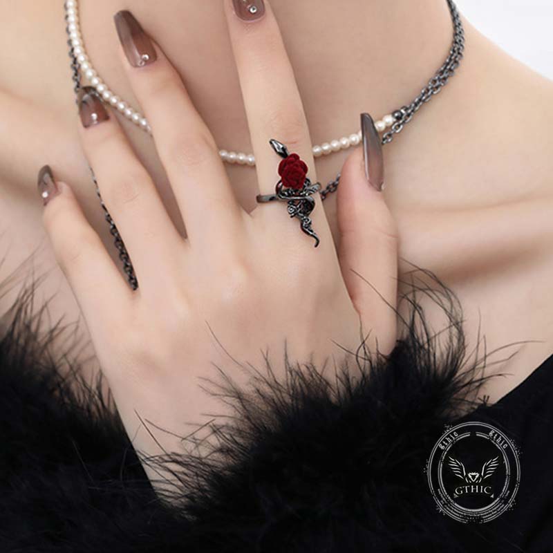 Gothic Snake Wrapped Rose Alloy Jewelry Set