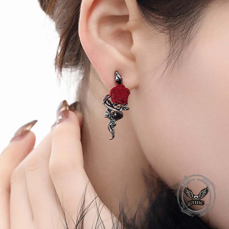 Gothic Snake Wrapped Rose Alloy Jewelry Set