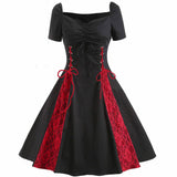 Gothic Solid Color Patchwork Lace Up Dress | Gthic.com