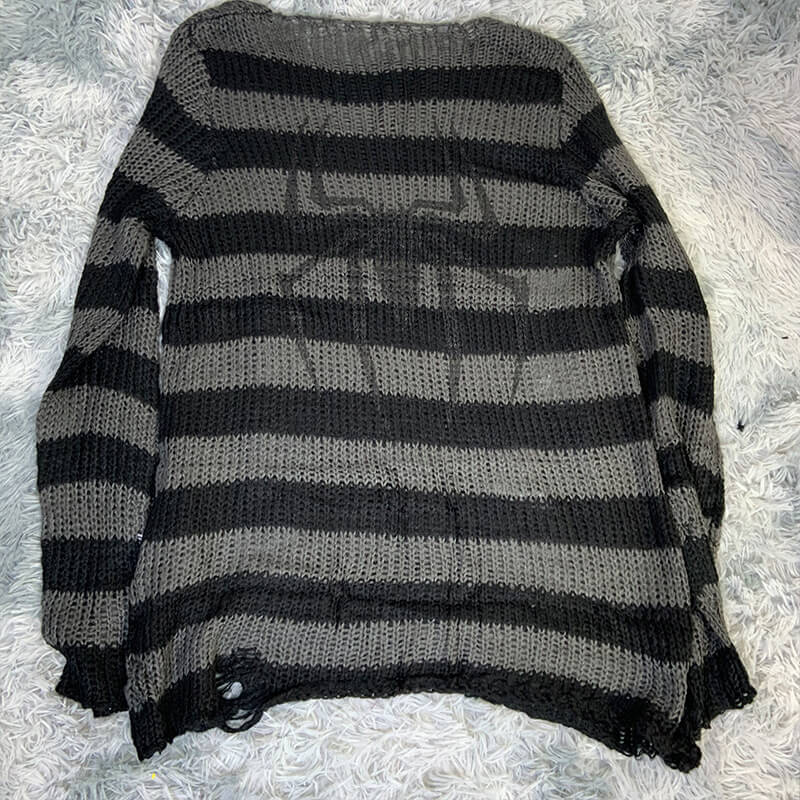 Gothic Spider Cross Print Striped Knit Sweater | Gthic.com
