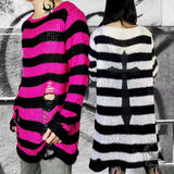 Gothic Spider Cross Print Striped Knit Sweater