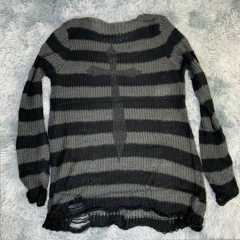 Gothic Spider Cross Print Striped Knit Sweater | Gthic.com
