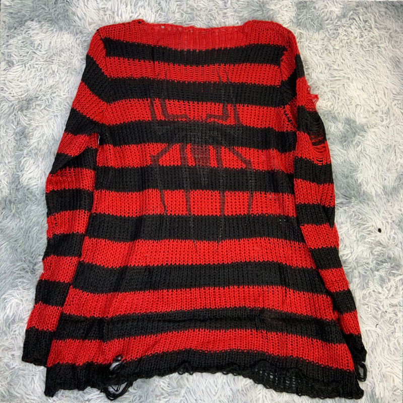 Gothic Spider Cross Print Striped Knit Sweater | Gthic.com