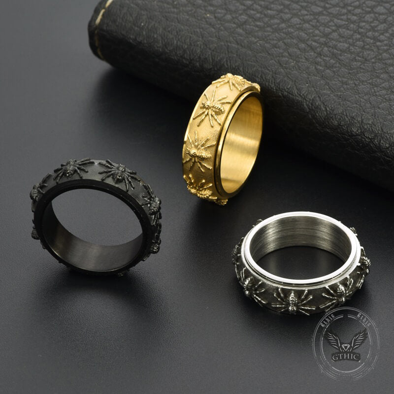 Gothic Spider Pattern Stainless Steel Spinner Ring 03 | Gthic.com