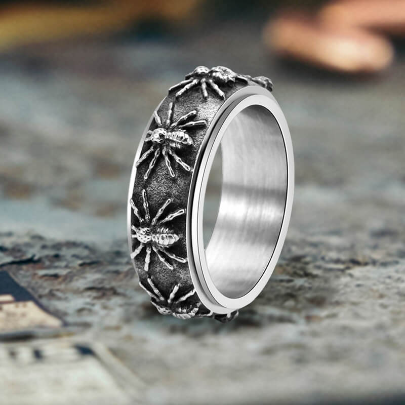 Gothic Spider Pattern Stainless Steel Spinner Ring 01 | Gthic.com